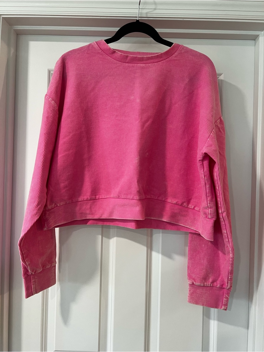 Pink Lily Hot Pink Cropped Crewneck Sweatshirt